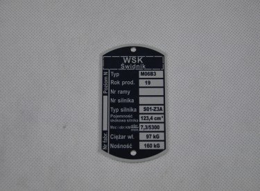 Tabliczka znamionowa WSK M06B3 (S01-Z3A)