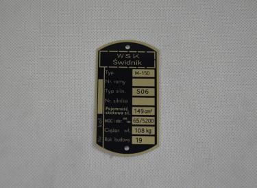 Tabliczka znamionowa WSK M150  (s06)